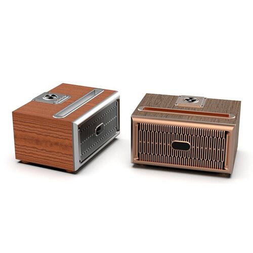 Mini Haut-Parleur Bluetooth Design Rétro et Radio-FM W06 - Brun Clair