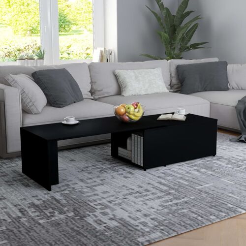 Table Basse avec Plateau Large Bois Composé Durable Facile à Nettoyer Noir 150x50x35 cm