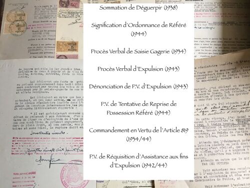 10 Documents Administratifs Avec 22 Timbres Fiscaux Et De Dimension 1934/44 : Sommation De Déguerpir (1938)/Signification DOrdonnance De Référé (1944)/Procès Verbal De Saisie Gagerie (1934)/Procès Ve