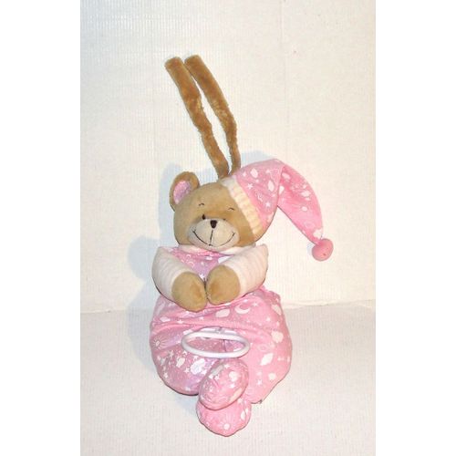 Doudou Ours Musical Berceuse Small Foot Peluche Ours Boite A Musique Bonnet De Nuit Tissus Rose Étoilés