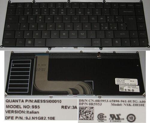 Clavier Qwerty Italien / Italian Pour DELL Adamo 13-A101 Series, Noir / Black, Backlit, Model: NSK-DH10E, SS5, P/N: 9J.N1G82.10E, 0R595J R595J OR595J, AESS5I00010