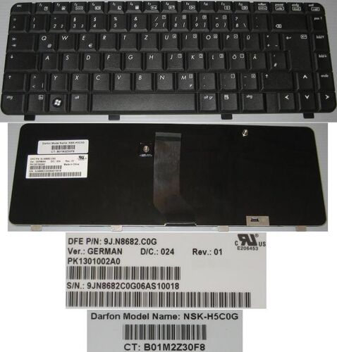 Clavier Qwertz Allemand / German Pour HP COMPAQ 500 510 520 Series, Noir / Black, Model: NSK-H5C0G, P/N: 9J.N8682.C0G, PK1301002A0