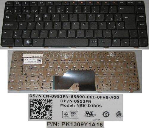 Clavier Qwerty Espagnol / Spanish Pour Dell Inspiron 1370 Series, Noir / Black, Model: NSK-DJB0S, P/N: 0953FN 953FN O953FN, PK1309Y1A16.