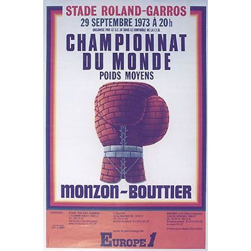 Affiche  Championnat Du Monde Boxe Monzon Bouttier 80x120