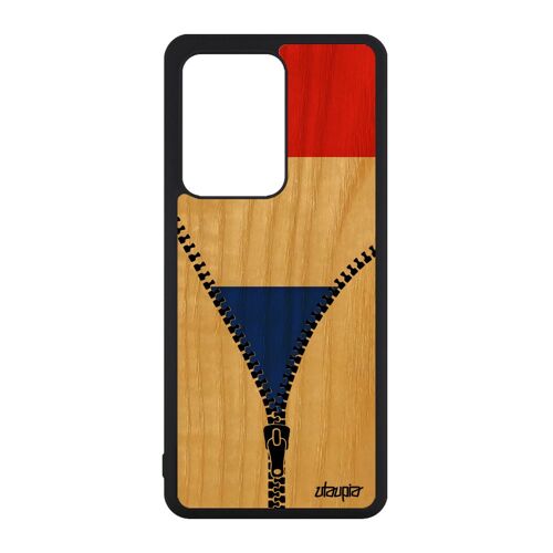 Coque Samsung S20 Ultra bois silicone drapeau france français tricolore coupe du monde foot bleu blanc rouge rigide telephone galaxy