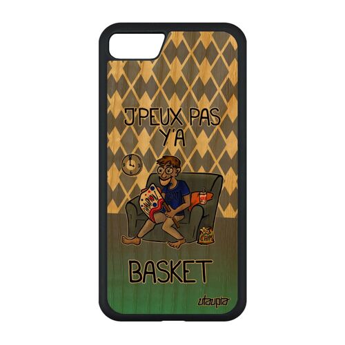 Coque bois iPhone SE 2020 silicone j'peux pas y'a basket je NBA basketball violet humour smartphone drole texte supporter