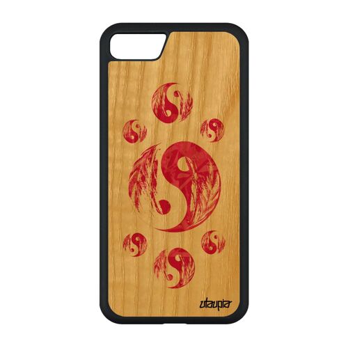 Coque Bois Silicone Pour Iphone Se 2022 Yin Et Yang Asie Portable Mobile Etui Image Plume Masculin Feminin Graphique Rose Ying