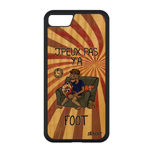 Coque j'peux pas y'a foot iPhone SE 2020 en bois silicone je comique smartphone jpeux humour bd football supporter texte rouge