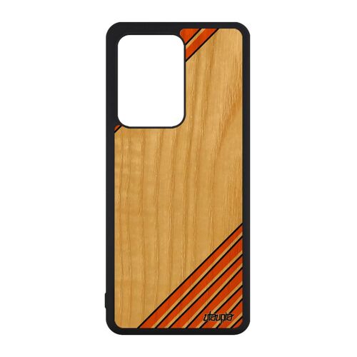 Coque moderne pour S20 Ultra vrai bois silicone geometrique jolie orange contemporain design fond case effet motif de Samsung galaxy