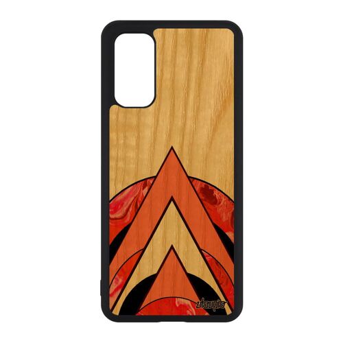 Coque pour Samsung Galaxy S20 en bois silicone marbre effet fond motif acrylique rouge geometrique de protection peinture jolie case