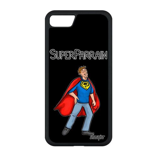 Coque Telephone Iphone Se 2022 Silicone Super Parrain Etui Cadeau D'anniversaire Noir Souple Design Humour Comics Smartphone