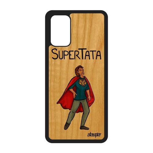 Coque pour S20+ Plus bois silicone super tata tante personnalisé bande dessinée naissance garcon texte rouge comics Samsung galaxy