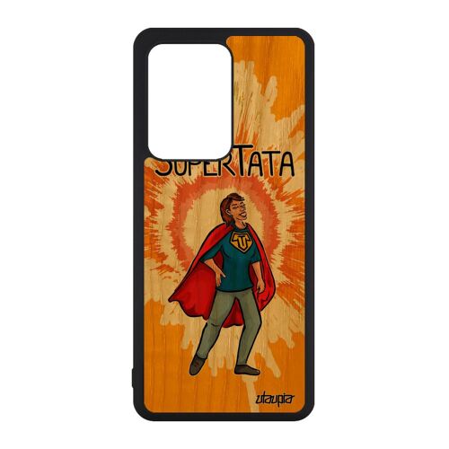 Coque silicone pour Samsung Galaxy S20 Ultra bois super tata personnalisé humoristique enfant orange texte tante portable comics bd