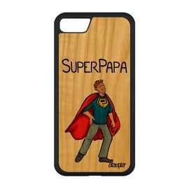 Coque iPhone SE 2020 en bois silicone super papa de protection 64 Go naissance garcon telephone père humoristique etui rouge