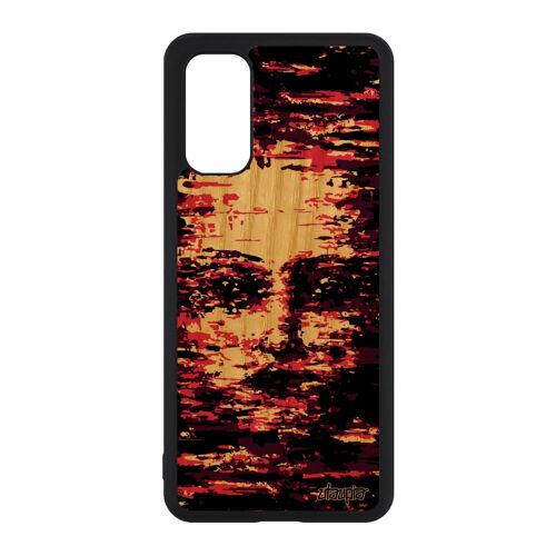 Coque portrait Samsung S20 bois silicone visage art peinture a l'huile artistique femme 4G Rose fille miroir made in France galaxy