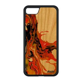 Coque En Bois Silicone Iphone Se 2022 Peinture De Protection Orange Moderne Jolie Authentique Unique Etui Effet Matiere Fond