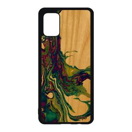 Coque En Bois Silicone Pour Samsung Galaxy A51 Peinture Marbre Coloré Artisanal Nature De Protection Jaune Art Motif Bumper 4g Case