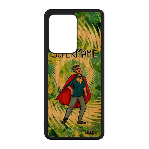 Coque bois silicone pour S20 Ultra super mamie motif drole case smartphone grand mere vert texte naissance fille etui Samsung galaxy