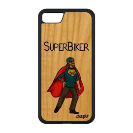 Coque en bois iPhone SE 2020 et silicone super biker motard humoristique rouge solide bande dessinée comics antichoc heros TPU