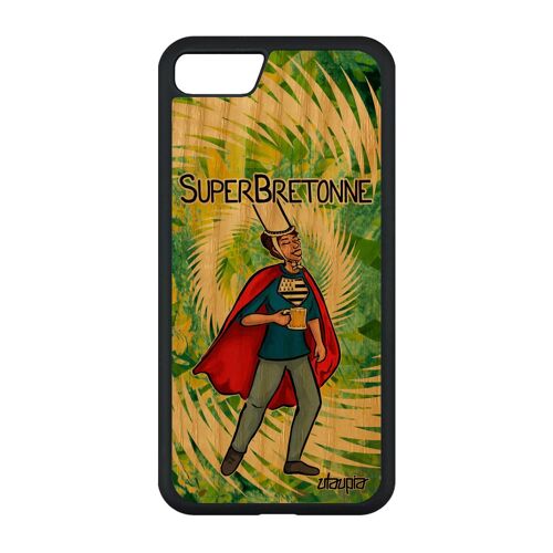 Coque Bois Rigide Pour Iphone Se 2022 Silicone Super Bretonne Heros Portable Cadeau De Noel Humour Drapeau Breton Vert Motif