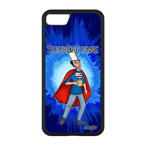 Coque silicone pour iPhone SE 2020 super bretonne drapeau bretagne smartphone 128 Go drole alu bleu heros souple humour breton