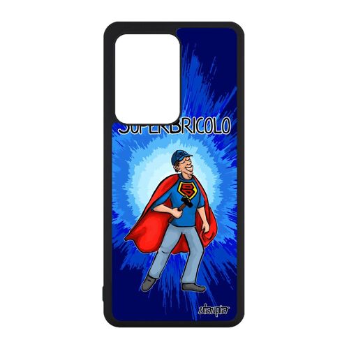 Coque Silicone Pour Galaxy S20 Ultra Super Bricolo Humoristique Noir Comics Drole Papa Personnalisé Heros Famille Texte Bleu Samsung