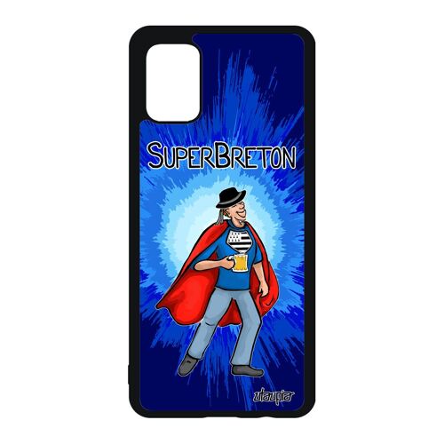 Coque pour A51 silicone super breton drole housse bande dessinée personnalisé bleu drapeau bretagne humour heros de Samsung galaxy