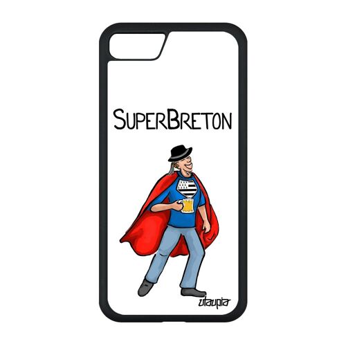 Coque Iphone Se 2020 En Silicone Super Breton Drole Heros Humour Telephone Texte Noir Dessin Smartphone Comique Comics Blanc