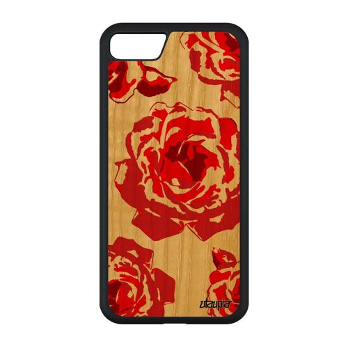 Coque Rose Fleur Iphone Se 2020 Bois Naturel Silicone Rouge Mariage Love Floral Etui Portable Amour Romantique 4g Femme Tatoo