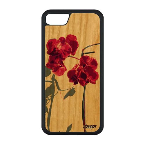 Coque en bois orchidée fleur iPhone SE 2020 silicone caoutchouc Rose pas cher floral peinture exotique amour housse belle etui