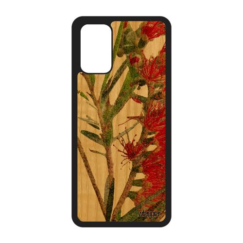 Coque Silicone Samsung Galaxy S20+ Plus Bois Fleurs Plante Exotique Florale Fond Vert Etui Nature 4g Texture Design Artisanat Unique
