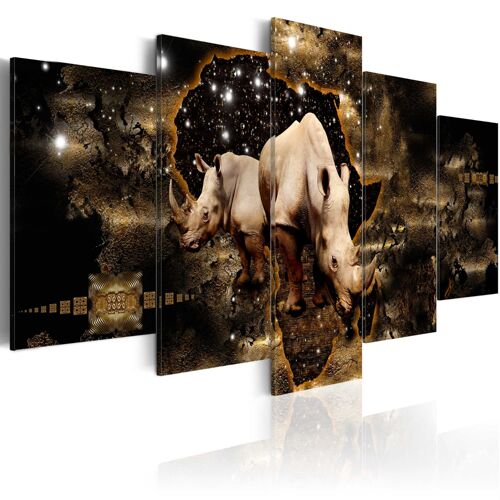 Tableau Tableau africain et ethnique Golden Rhino (5 Parts) Wide 100 x 50 cm