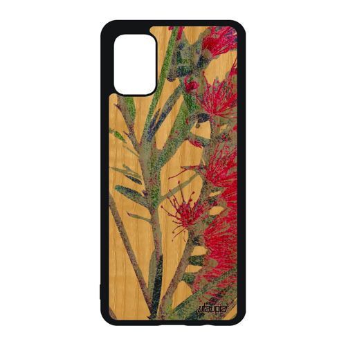 Coque Pour A51 En Bois Silicone Fleurs Rigide Florale Nature Solide Rose Effet Noir Design Portable Cover Fait Main Samsung Galaxy
