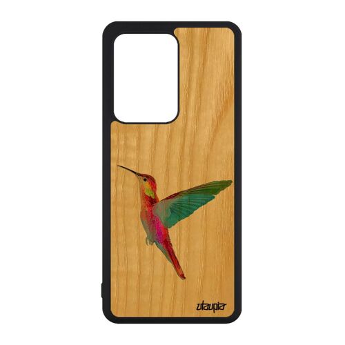 Coque Samsung S20 Ultra En Bois Silicone Colibri Unique Petit Dessin Personnalisé Animaux Ecologie Tpu Plumes Housse Design Galaxy