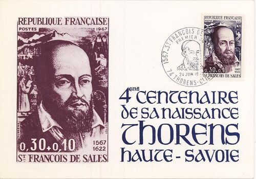 Oblitération "Premier Jour" 4ieme Centenaire De La Naissance De Saint François De Sales