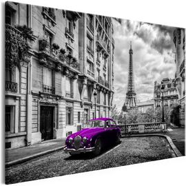 Tableau Villes Car in Paris (1 Part) Violet Wide 90 x 60 cm