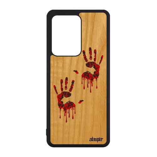 Coque empreinte main Samsung Galaxy S20 Ultra en bois silicone frêne sang smartphone horreur halloween Rouge zombie housse dessin de