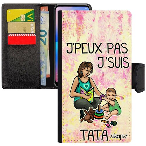 Coque Iphone Se 2022 Portefeuille Humour J'peux Pas J'suis Tata Telephone Violet Texte Cover Jpeux 4g Enfant Drole Dessin Je
