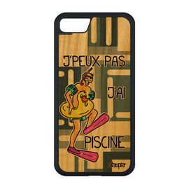 Coque De Protection Iphone Se 2020 En Bois Et Silicone J'peux Pas J'ai Piscine Sport Comique Frêne Natation Personnalisé Gris