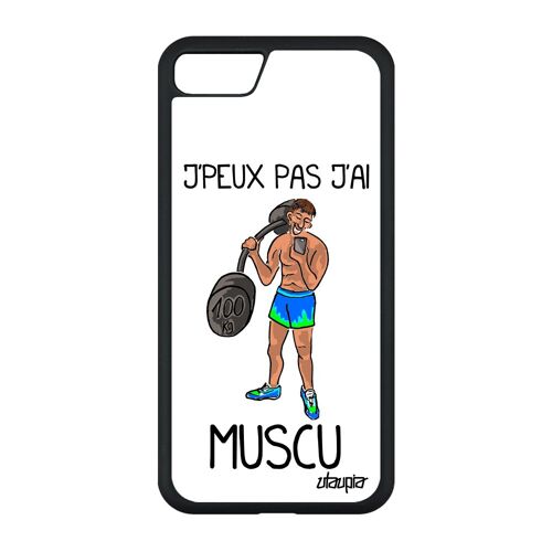 Coque iPhone SE 2020 silicone je peux pas j'ai muscu sport solide antichoc de protection fitness Blanc crossfit bande dessinée