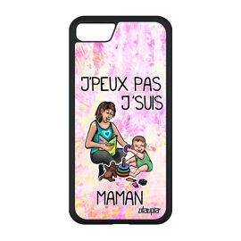 Coque j'peux pas j'suis maman iPhone SE 2020 silicone dessin 4G telephone comique case portable texte jpeux mere violet parent