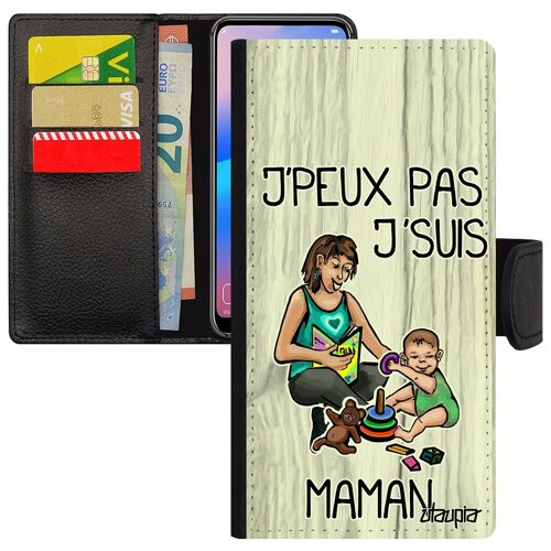 Coque Pour Iphone 15 Pro Simili Cuir Rabat Portefeuille Porte Cartes Jpeux Pas J'suis Maman Bande Dessinée Parent Famille Mere