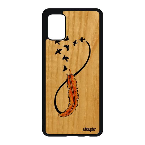 Coque Silicone Infini Samsung Galaxy A51 En Bois Plume 4g Oiseau Sans Fin Amour Etui Nuage Jaune Portable Sm-A515f De Made In France