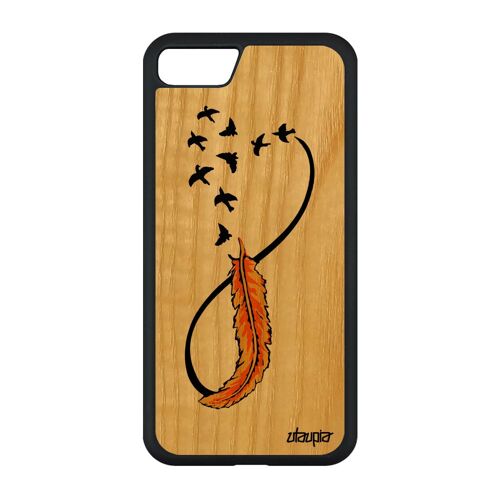 Coque iPhone SE 2020 bois silicone infini Jaune plume nuage souple de protection mobile telephone oiseau antichoc design amour