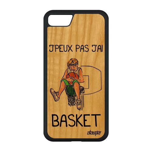 Coque bois silicone iPhone SE 2020 humour j'peux pas j'ai basket ballon de basketball homme bd humoristique Vert drole sport
