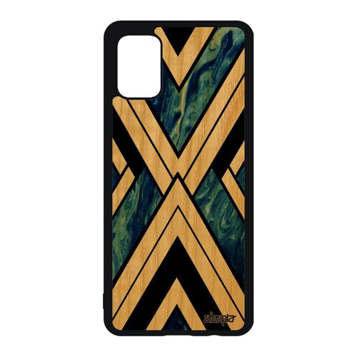 Coque Bois Veritable Silicone Pour Galaxy A51 Marbre Triangle Bleu Cadeau Matiere Design Motif Effet Portable Smartphone De Samsung