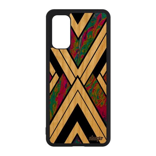 Coque silicone Samsung S20 bois veritable marbre rigide contemporain noir effet portable violet granite moderne geometrique galaxy