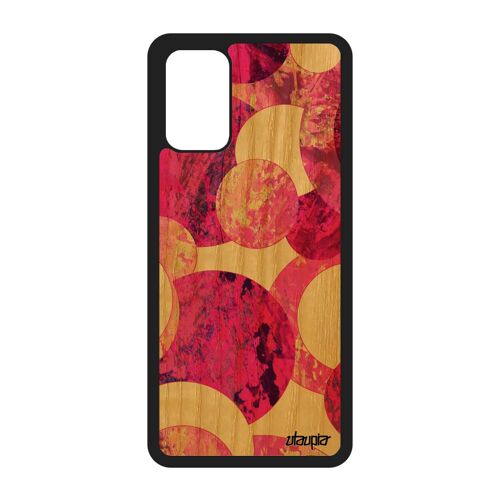 Coque bois silicone pour Galaxy S20+ Plus peinture abstrait art design frêne motif coloré artisanat texture 4G noir ronds de Samsung