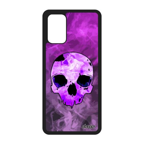 Coque Samsung Galaxy S20+ Plus en silicone tete de mort hardrock fantastique feu Violet metal cover housse enfer telephone squelette
