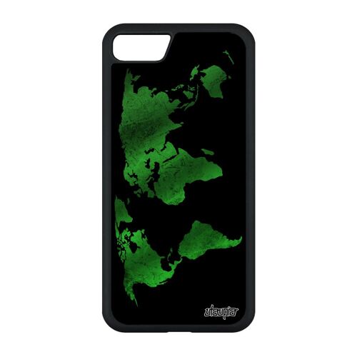 Coque Iphone Se 2020 Silicone Carte Monde Vert Caoutchouc Smartphone Terre Pas Cher Motif Atlas Portable Noir Planete Design